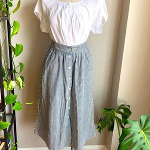 Madewell Button Front Midi Skirt Chambray Stripe